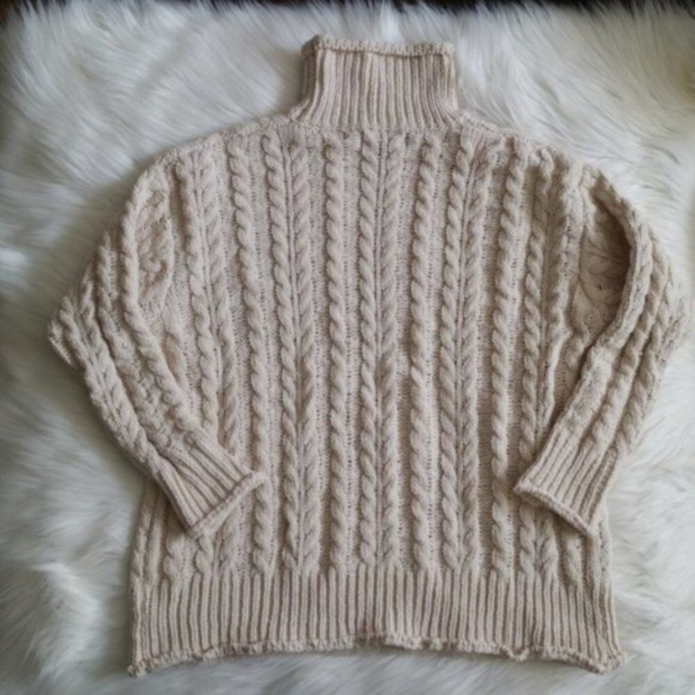 NWT Lulu's Beige Cable Knit Oversized Chunky Turtleneck Sweater Size XS - Picture 7 of 11